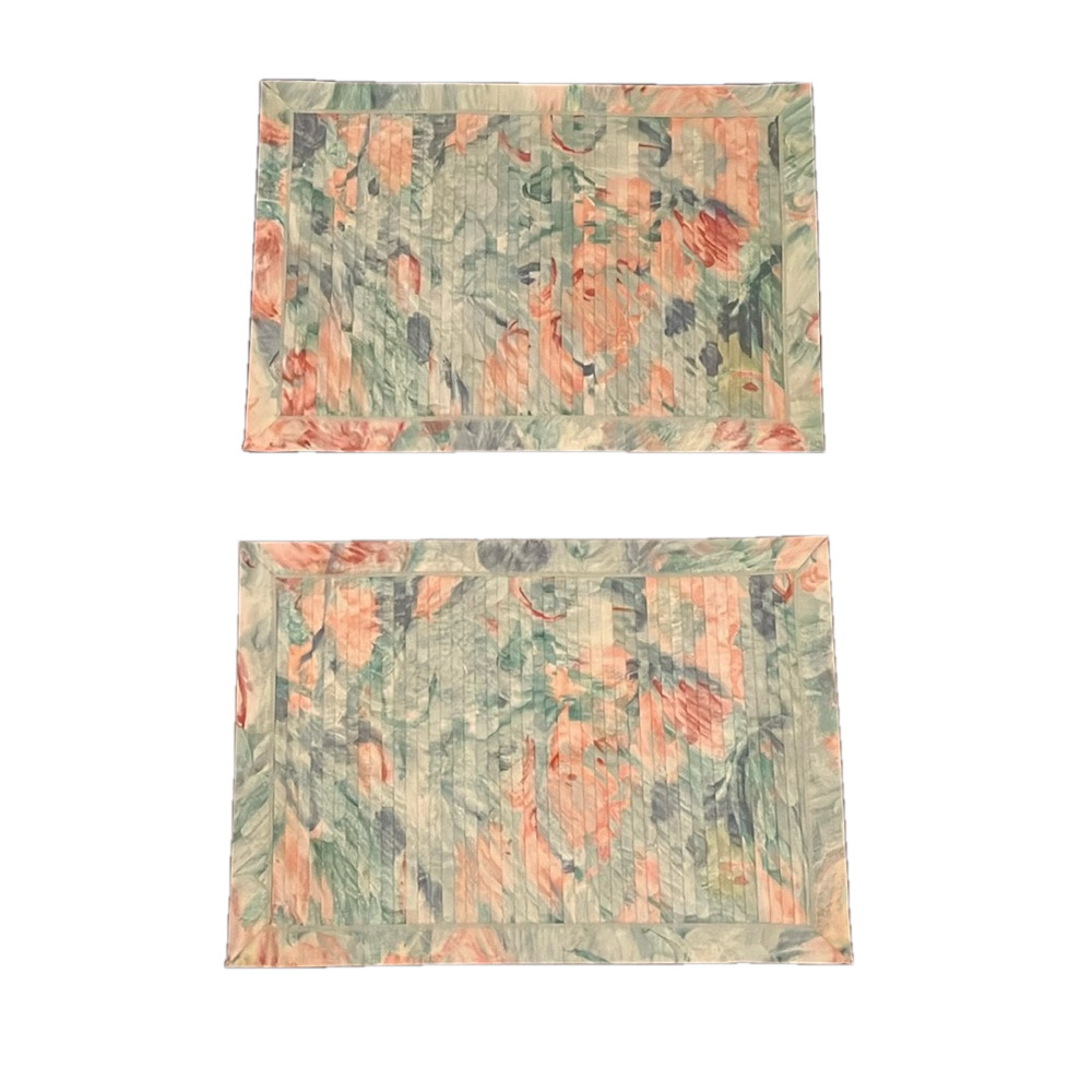 Pleated cotton polyester floral placemats lot of two